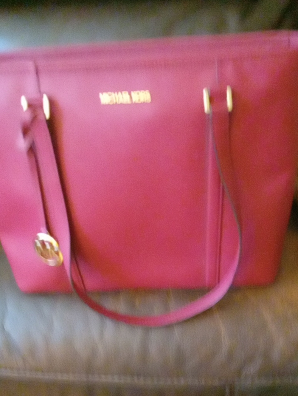 Michael Kors Brick Red Saffiano Leather Tote with Gold MK Charm - Picture 2 of 4